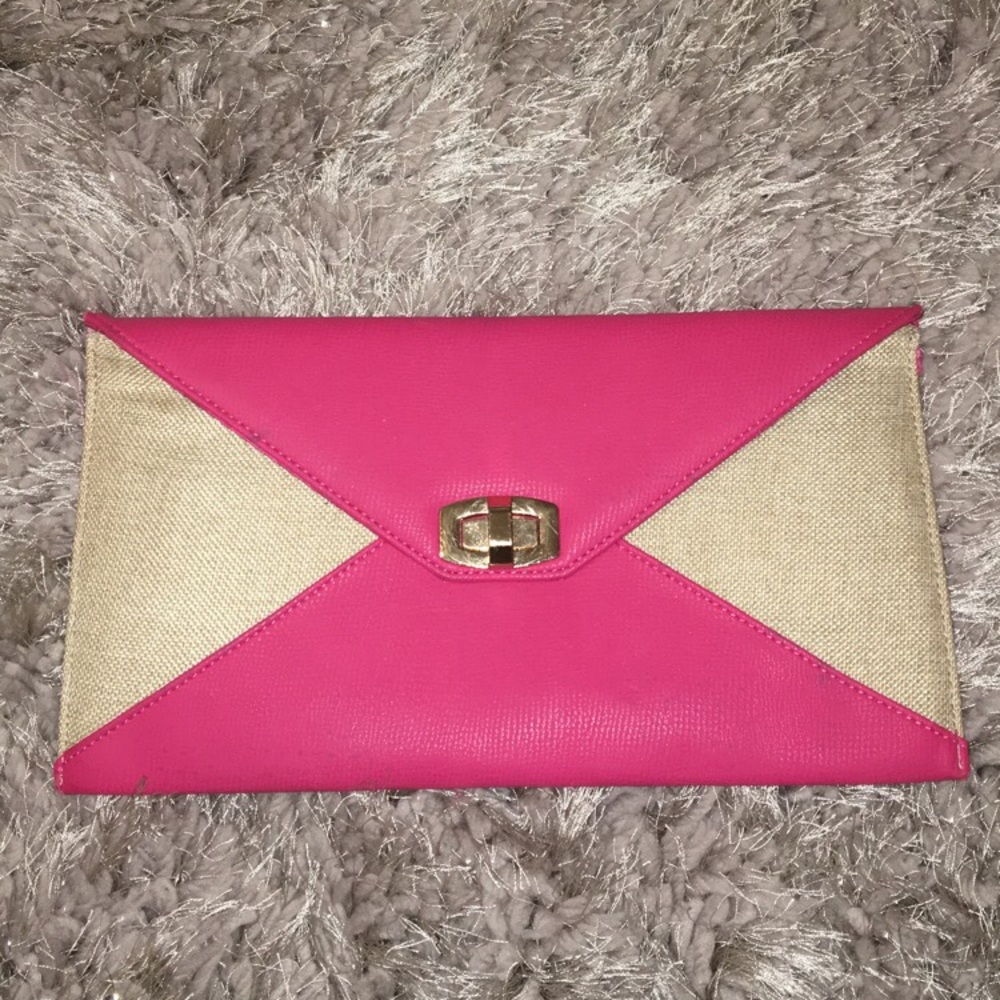 Pink and tan clutch